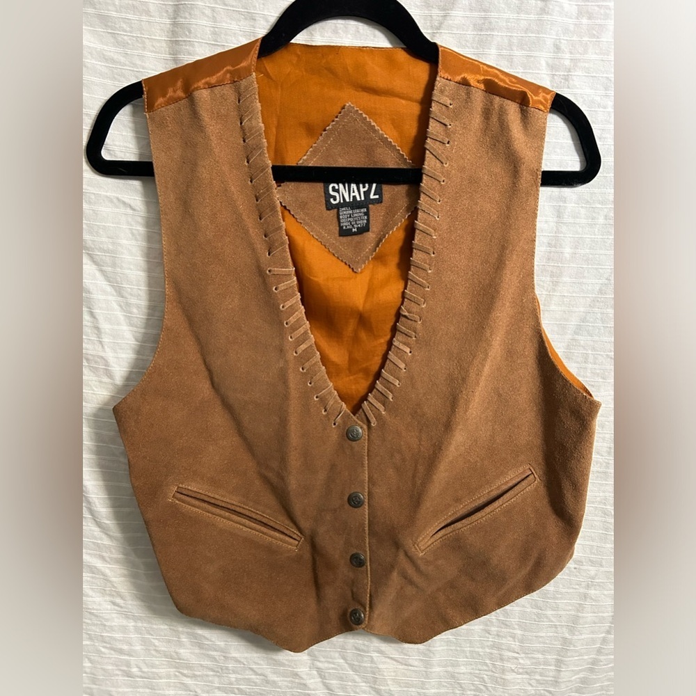 Vintage Snapz Brown Vest Genuine Suede Leather Copper India Size M
